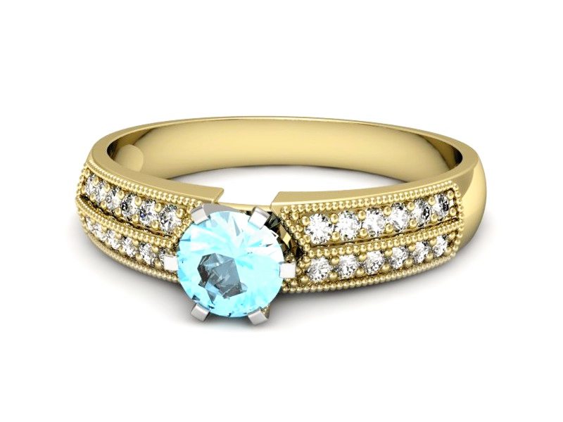 Złoty pierścionek z topazem i brylantami - 1180zbtp — zdjęcie 2
