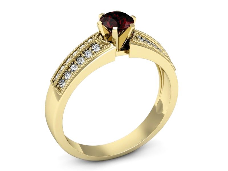 Złoty pierścionek z granatem i brylantami - 1180zgr — zdjęcie 3