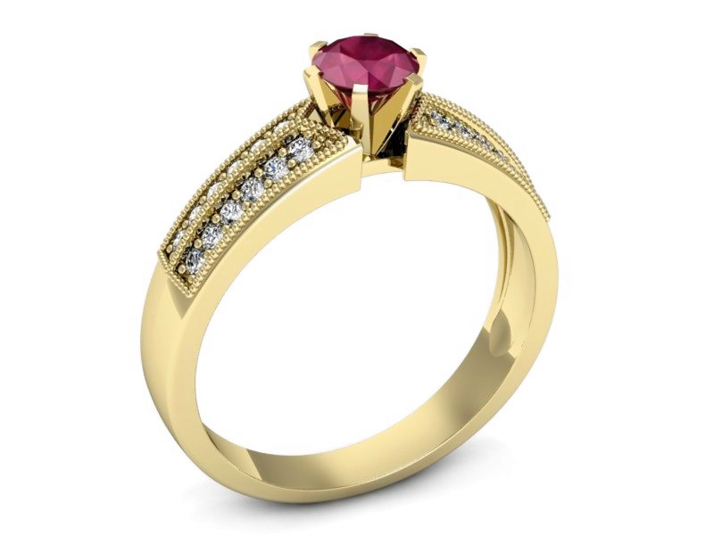 Złoty pierścionek z rubinem i brylantami - 1180zr — zdjęcie 3