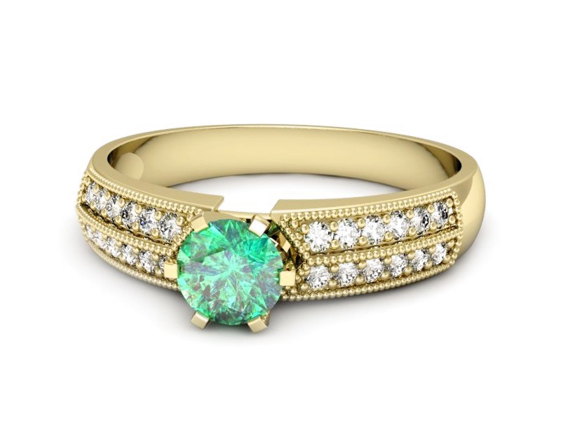 Złoty pierścionek ze szmaragdem i brylantami - 1180zsm — zdjęcie 2