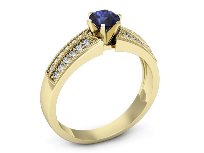 Złoty pierścionek z szafirem i brylantami - 1180zsz — zdjęcie 3