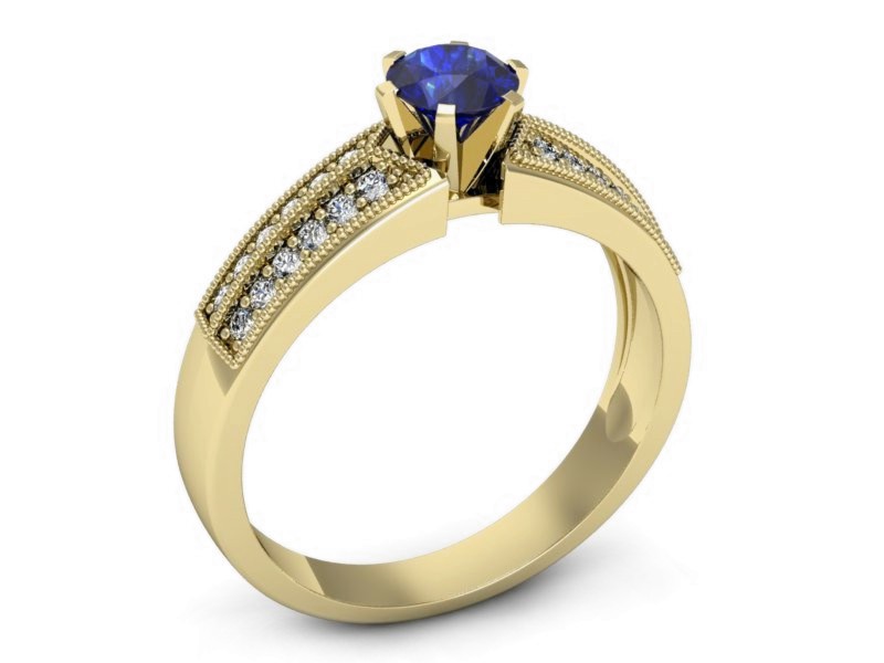 Złoty pierścionek z szafirem i brylantami - 1180zszc — zdjęcie 3