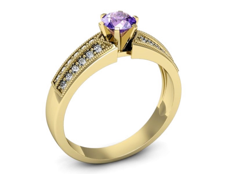 Pierścionek z tanzanitem i brylantami żółte złoto - 1180zt — zdjęcie 3