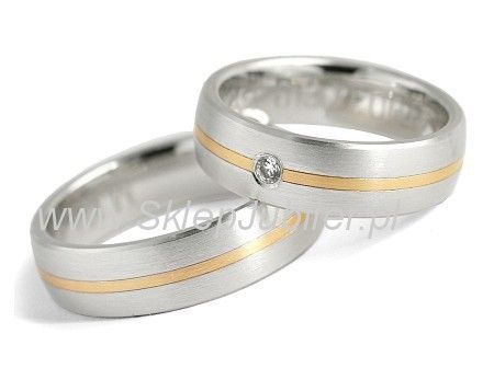 Obrączki ślubne obrączki z brylantem z żółte i białe złoto - 1181300o- 1