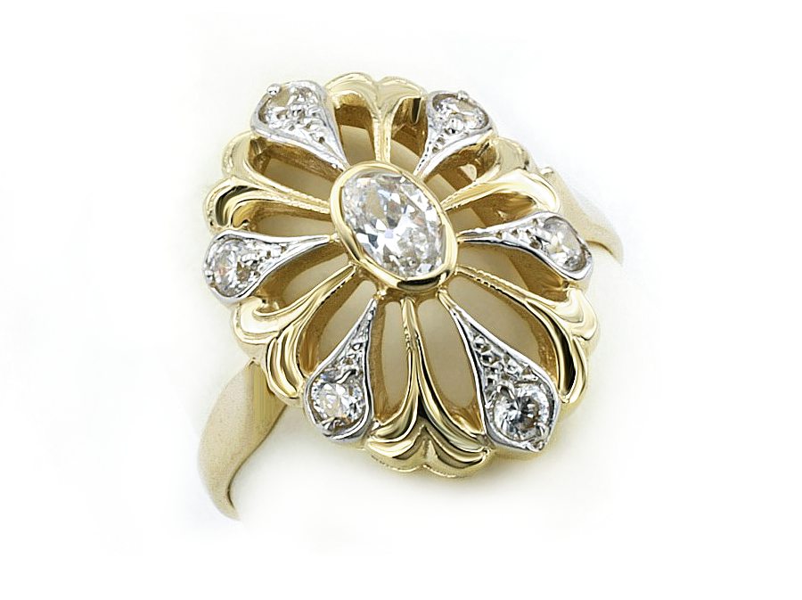 Złoty pierścionek z diamentem owalnym - 1185br_SI_H — zdjęcie 3