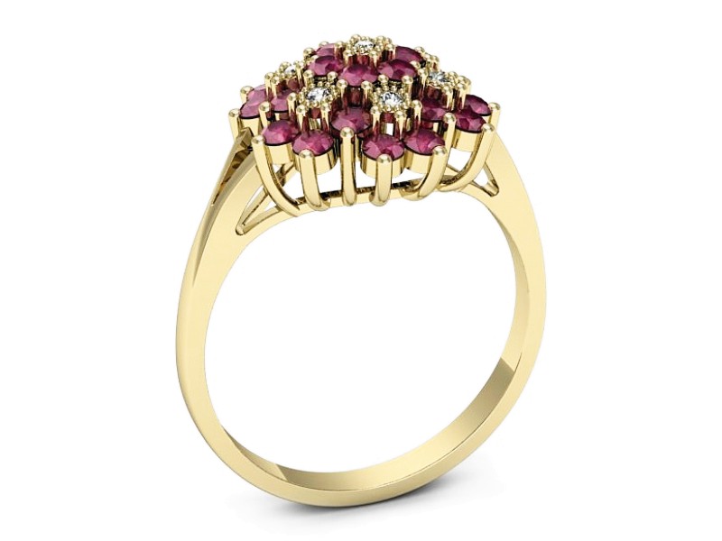 Pierścionek z rubinami i brylantami żółte złoto - 1191zr — zdjęcie 3