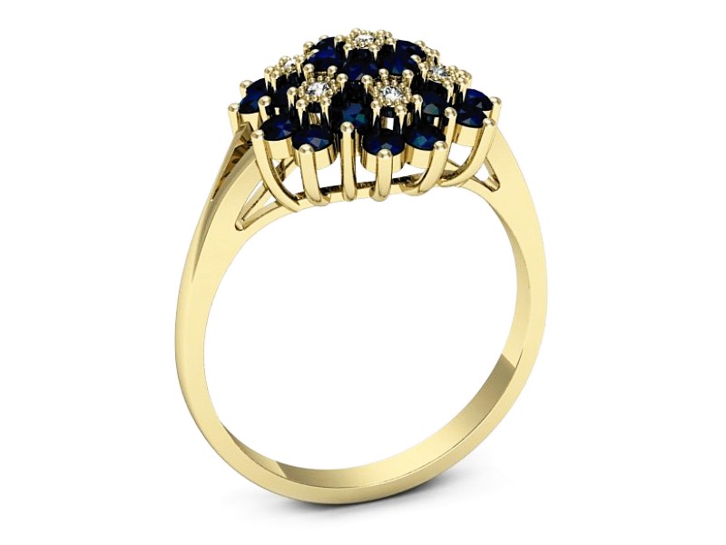 Złoty pierścionek z szafirem i brylantami - 1191zsz — zdjęcie 3