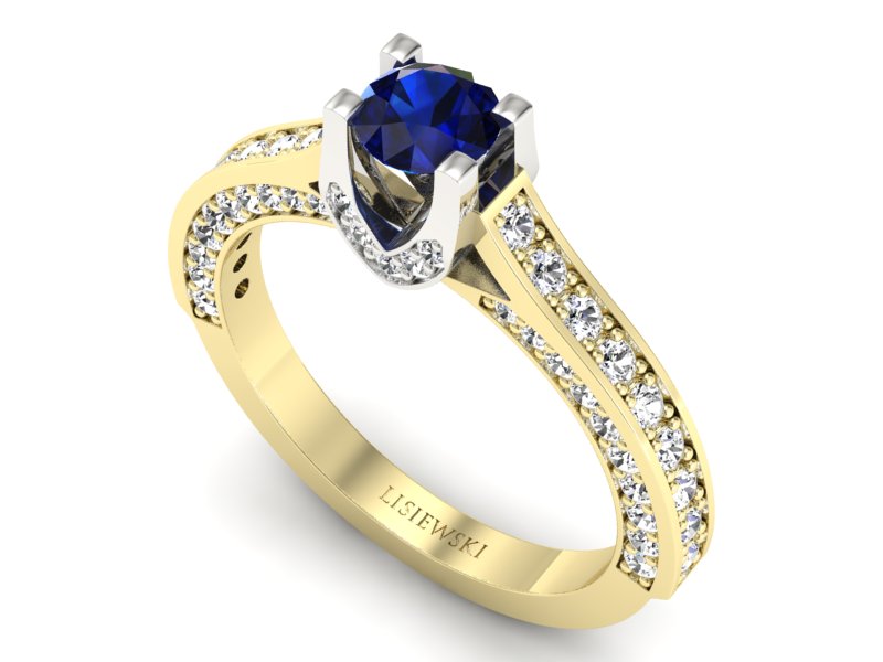 Złoty Pierścionek z szafirem i brylantami - 1193skW_pro — zdjęcie 3