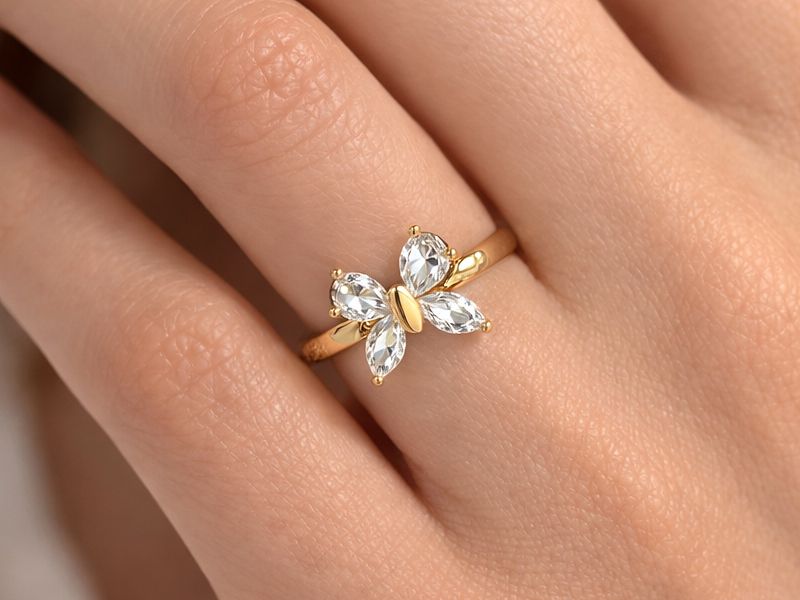 Złoty pierścionek z cyrkoniami żółte złoto - 1227 — zdjęcie 3