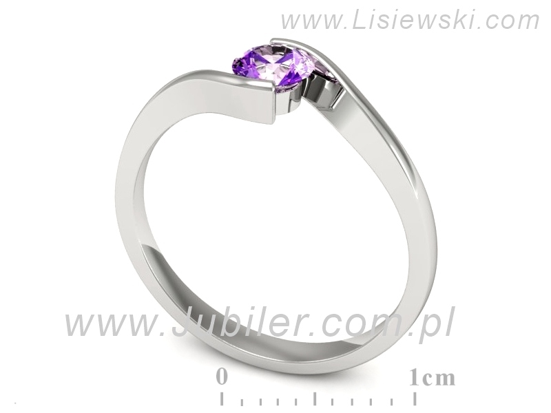 Złoty pierścionek z ametystem białe złoto - 1280bat — zdjęcie 3