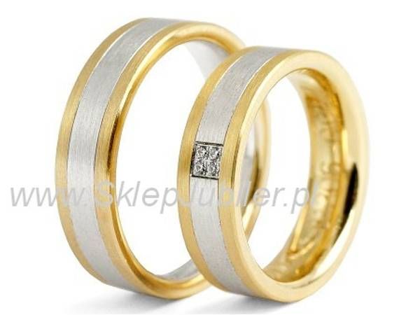 Złote Obrączki ślubne z brylantami dwukolorowe złote 585 - 1381306o- 1