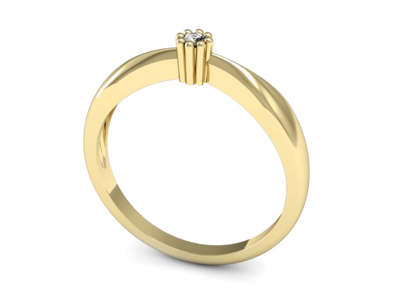Złoty pierścionek z brylantem żółte złoto - 1388z — zdjęcie 3