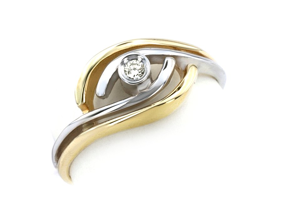 Pierścionek z brylantem białe i żółte złoto - 13b_2_7_p — zdjęcie 2