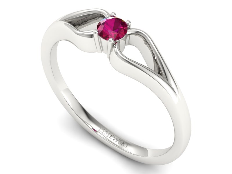 Złoty pierścionek z rubinem z białego złota - 1444br — zdjęcie 3