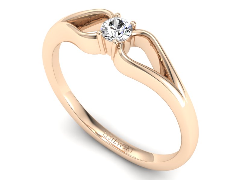 Złoty pierścionek z brylantem różowe złoto - 1444c — zdjęcie 3