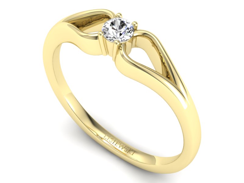 Złoty pierścionek z brylantem żółte złoto - 1444z — zdjęcie 3