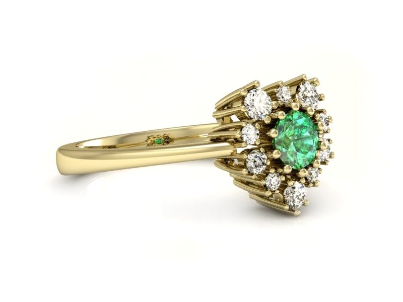 Złoty pierścionek zaręczynowy ze szmaragdem - 15056SZ — zdjęcie 2