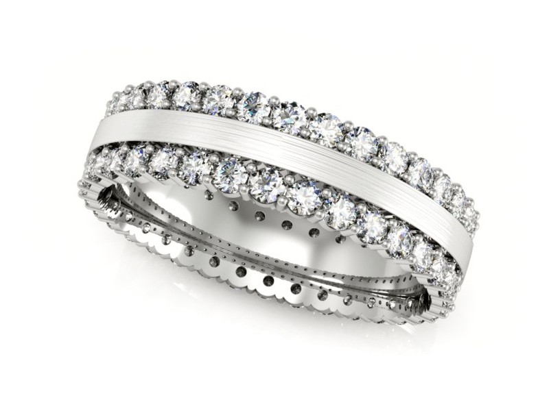 Obrączka z brylantami białe złoto matowana - 15070bmp