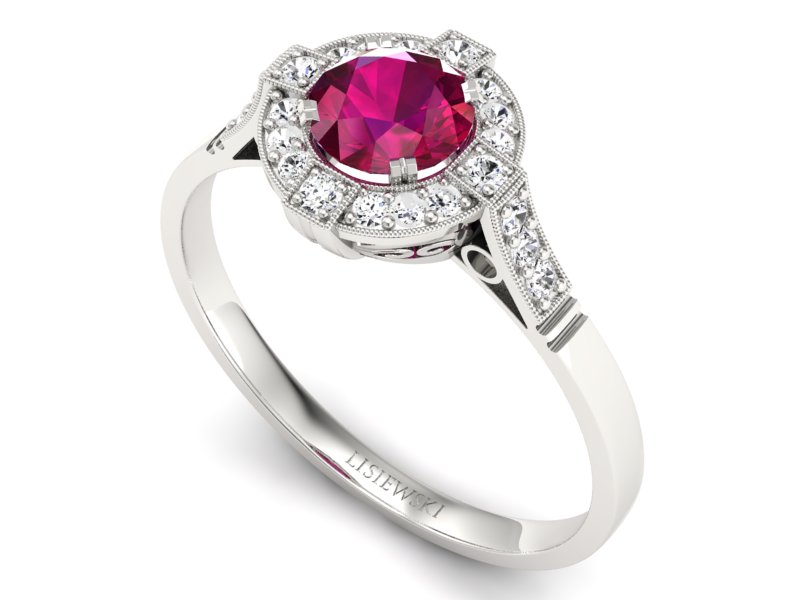 Pierścionek z rubinem białe złoto z brylantami - 15098br — zdjęcie 3