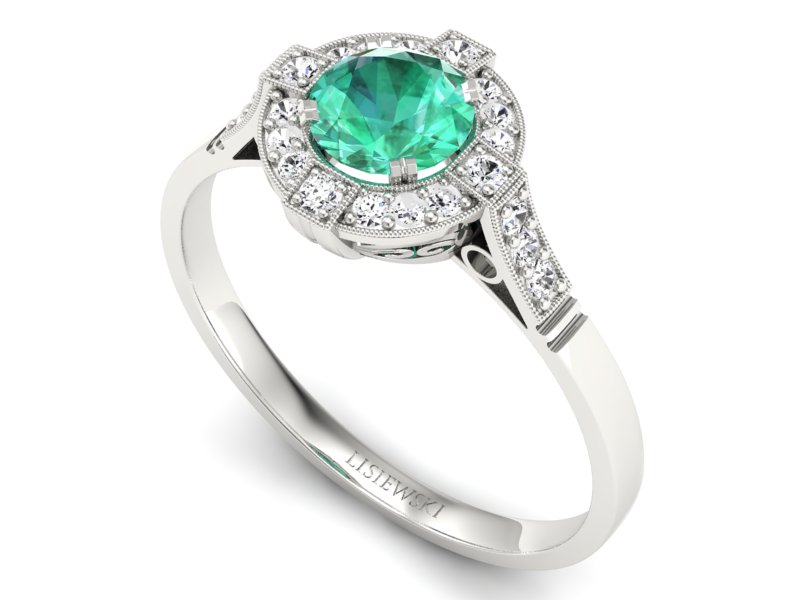 Złoty pierścionek ze szmaragdem z brylantami - 15098bsm — zdjęcie 3