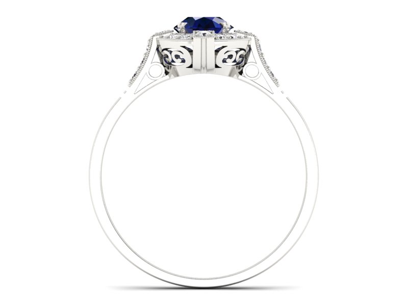 Pierścionek z szafirem białe złoto z brylantami - 15098bsz — zdjęcie 2