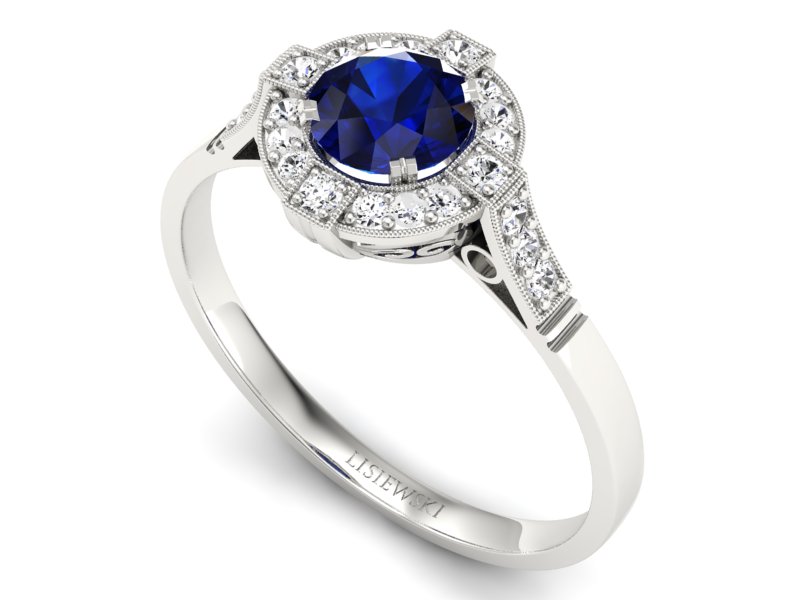 Pierścionek z szafirem białe złoto z brylantami - 15098bsz — zdjęcie 3
