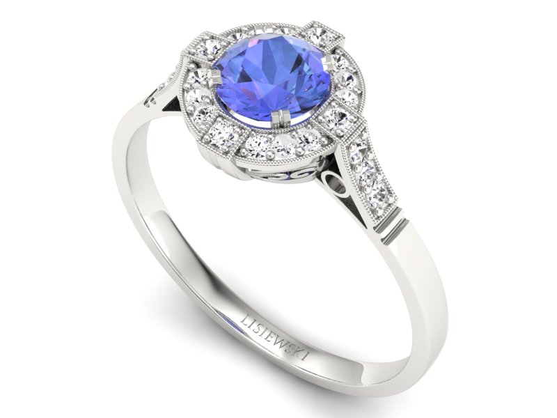 Pierścionek z tanzanitem białe złoto z brylantami - 15098bt — zdjęcie 3