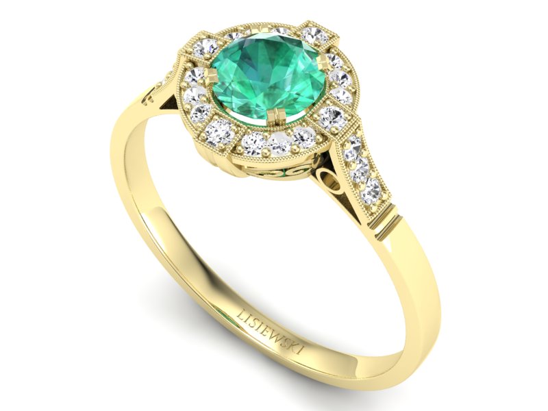 Pierścionek ze szmaragdem i diamentami - 15098zsm — zdjęcie 3
