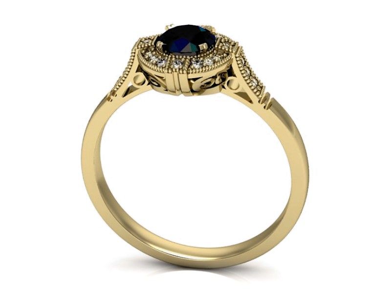 Złoty pierścionek z szafirem z brylantami złoto 585 - 15098zsz - 2