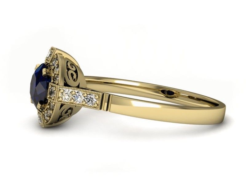 Złoty pierścionek z szafirem z brylantami złoto 585 - 15098zsz - 3
