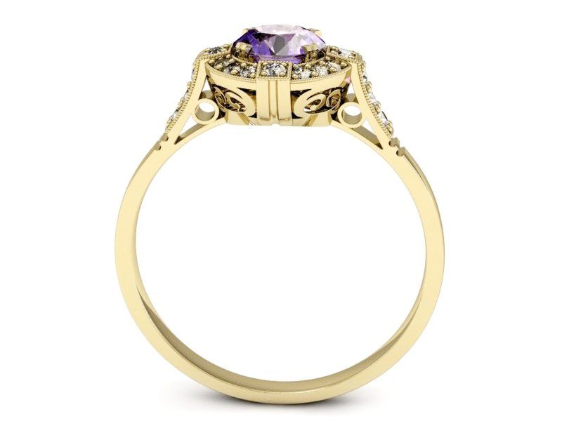 Złoty pierścionek z tanzanitem z brylantami - 15098zt - 3