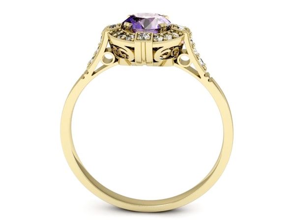 Złoty pierścionek z tanzanitem z brylantami - 15098zt