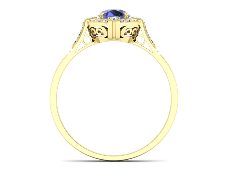 Złoty pierścionek z tanzanitem z brylantami - 15098zt — zdjęcie 2