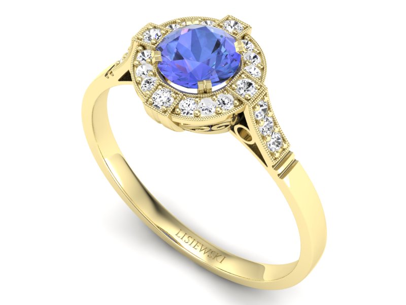 Złoty pierścionek z tanzanitem z brylantami - 15098zt — zdjęcie 3