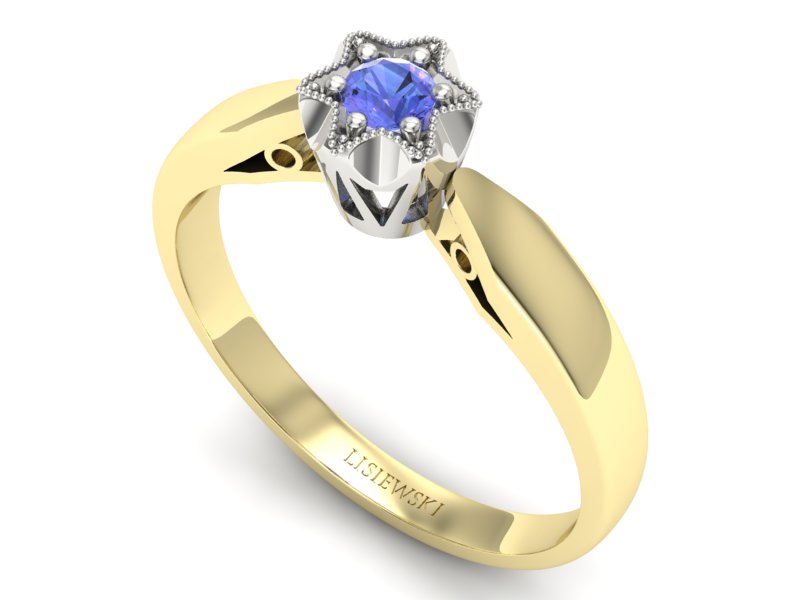 Pierścionek z tanzanitem żółte i białe złoto - 16003zbt — zdjęcie 3