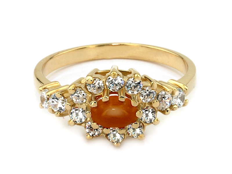 Pierścionek z cyrkoniami żółte złoto z koralem - 18kor — zdjęcie 3