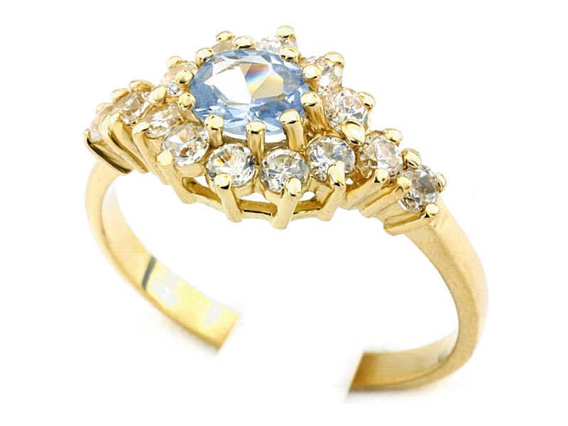 Złoty pierścionek z cyrkoniami i akwamarynem - 18n