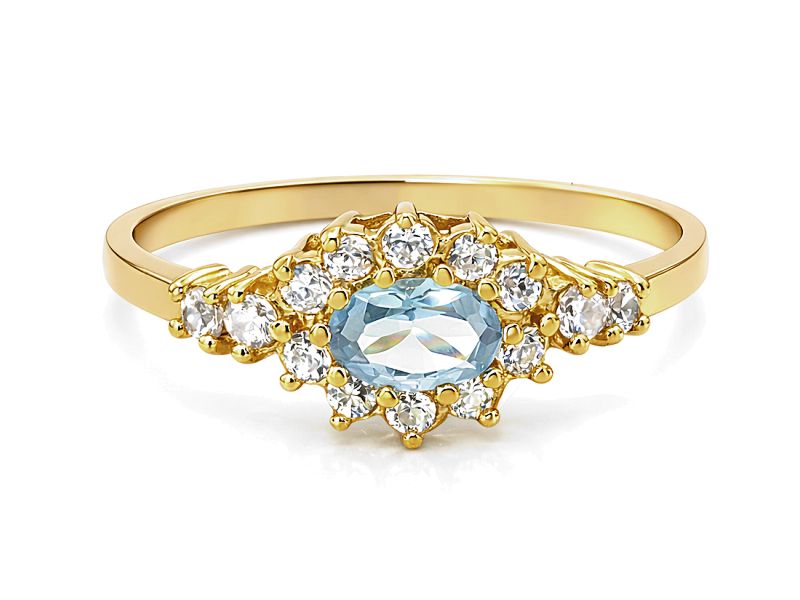 Pierścionek z cyrkoniami i akwamarynem żółte złoto - 18n_p — zdjęcie 3