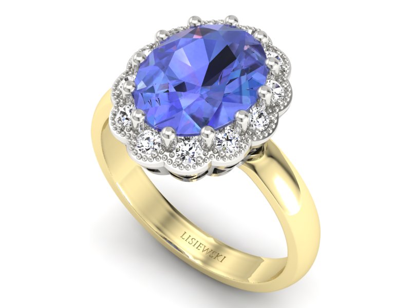Złoty pierścionek z tanzanitem i brylantami - 1964skwpro — zdjęcie 3
