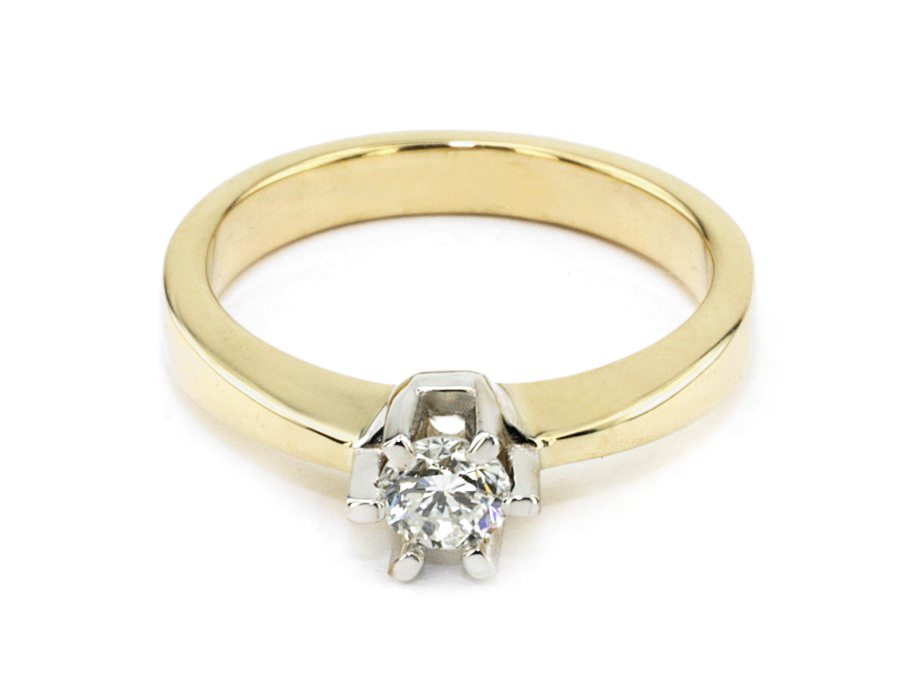 Pierścionek z brylantem żółte białe złoto - 20018_3_6g_025ct — zdjęcie 2