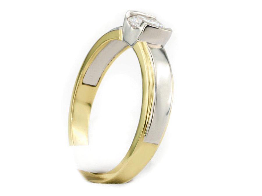 Pierścionek z brylantem białe żółte złoto - 20021bbr_VVS_G — zdjęcie 2