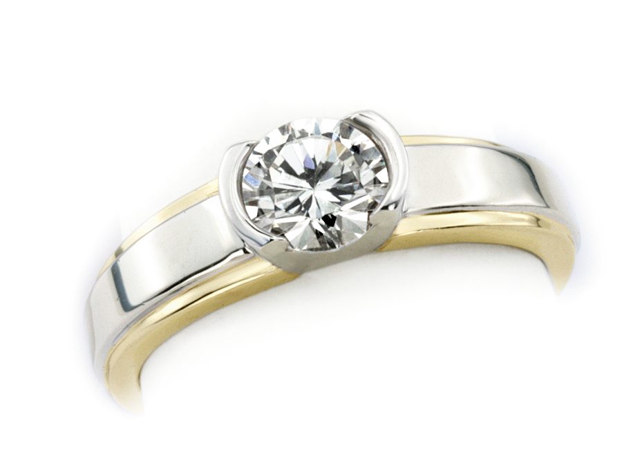 Pierścionek z brylantem białe żółte złoto - 20021bbr_VVS_G — zdjęcie 3