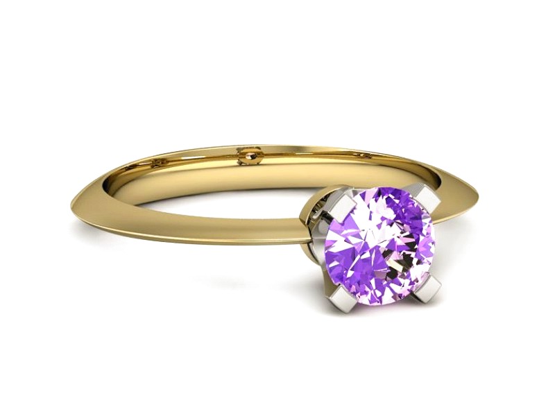 Pierścionek żółte i białe złoto z ametystem - 20026zbat — zdjęcie 2