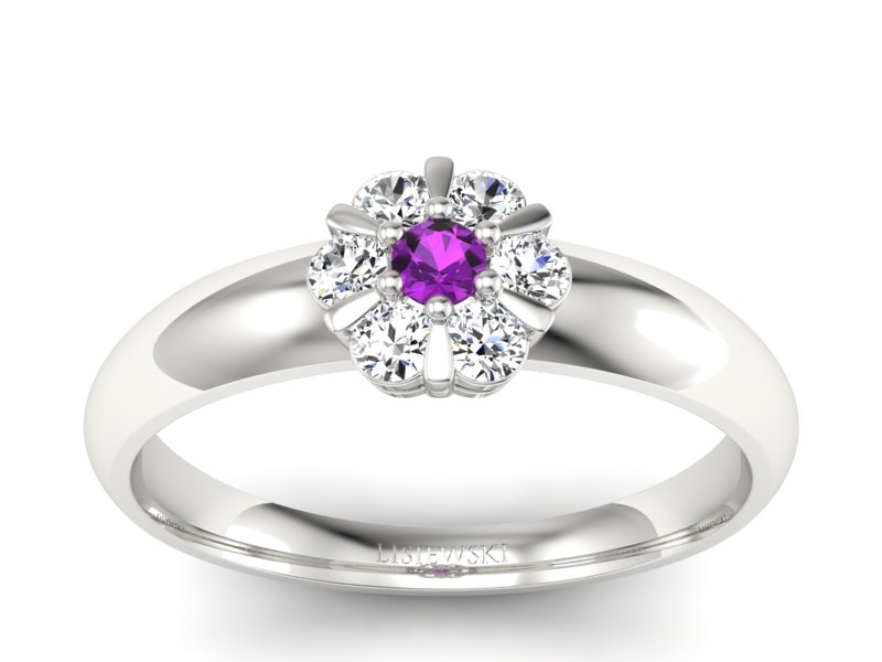 Złoty pierścionek z ametystem i brylantami - 20033bam