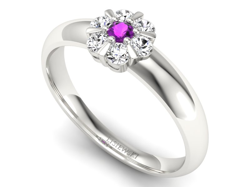 Złoty pierścionek z ametystem i brylantami - 20033bam — zdjęcie 3