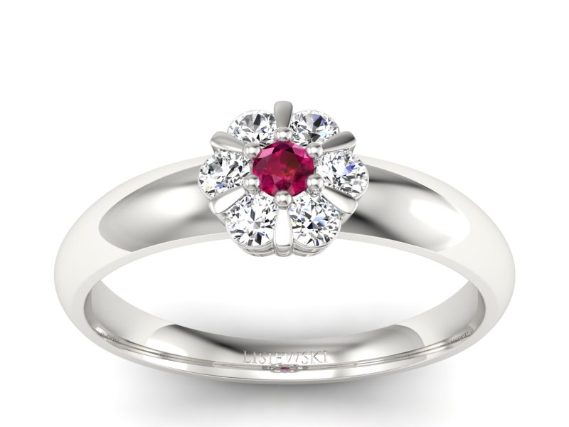 Pierścionek z rubinem i brylantami białe złoto - 20033br1