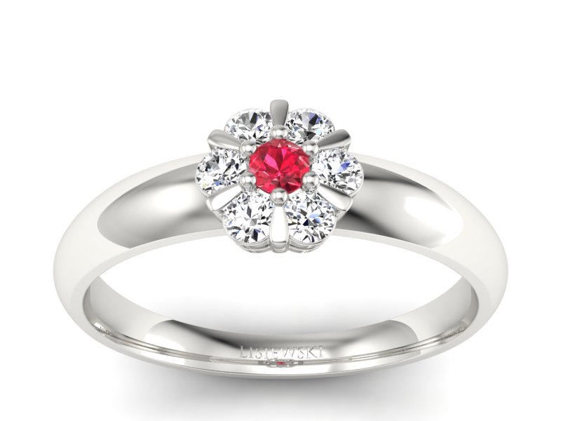 Pierścionek z rubinem i brylantami białe złoto - 20033br2