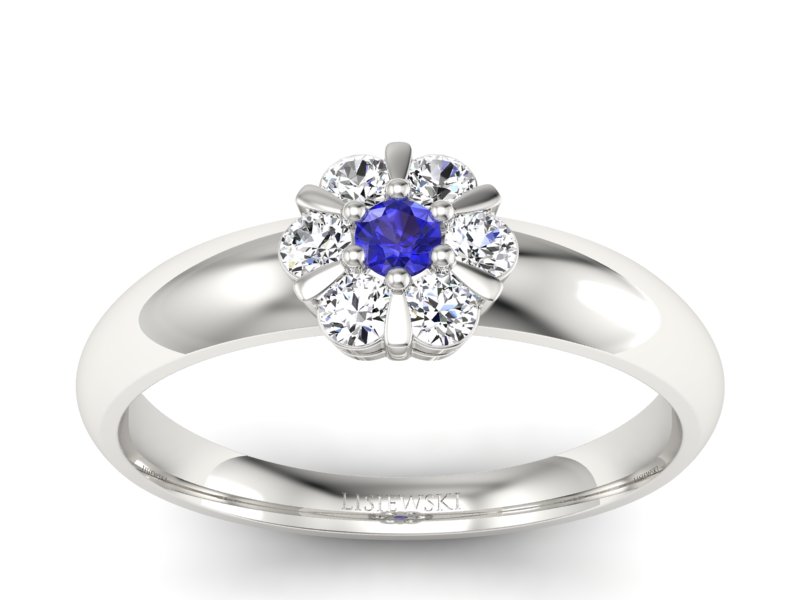 Pierścionek z szafirem i brylantami białe złoto - 20033bsz2