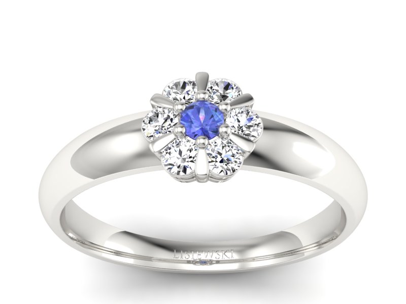 Pierścionek z tanzanitem białe złoto i brylantami - 20033bt