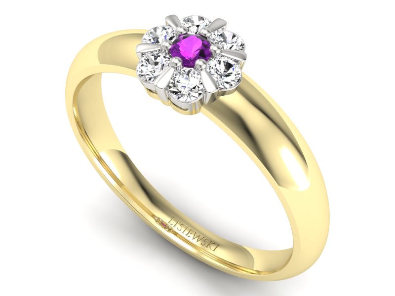 Złoty pierścionek z ametystem i brylantami - 20033zbam — zdjęcie 3